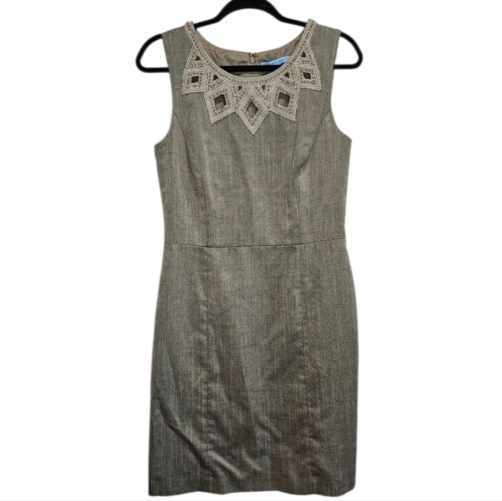 Antonio Melanie Womens Size 10  Dress Elegant Gray Sleeveless Beaded Diamonds